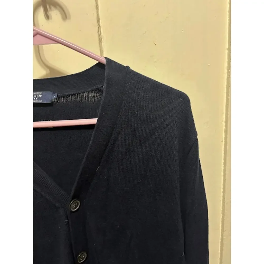 J Crew Cardigan Sweater Mens Large Navy Blue Button Front Pockets Classic Casual